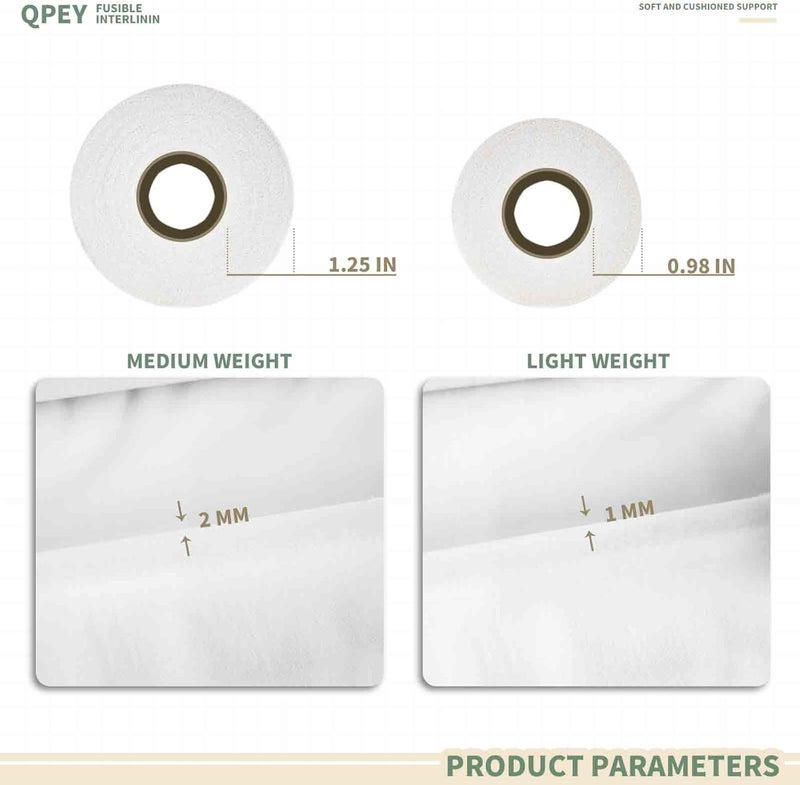 QPEY Light Weight Iron-On Non-Woven Fusible Interfacing,12inch x 60yd Interfacing Fabric for Sewing,Single-Sided Polyester Fabric for DIY Craft Supplies,Quilting,Sewing,Dresses,Collars,Cuffs (Light Weight) - Image 3